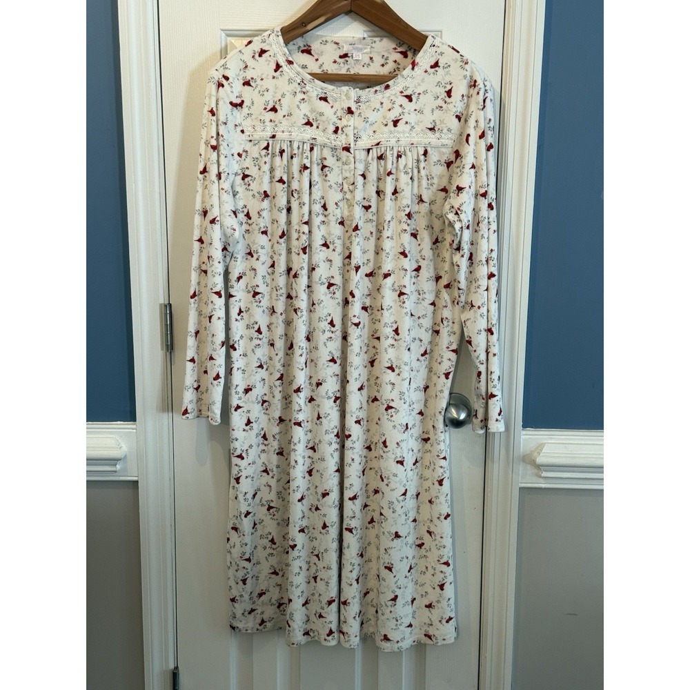 secret treasures Ivory & Red Birds nightgown Size Xl 16/18 Midi Cozy Night Dress